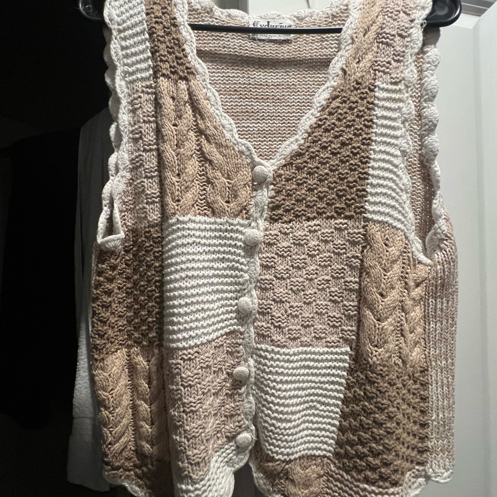 Cozy Patchwork Cardigan Vest Small